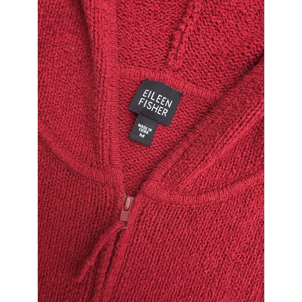 Eileen Fisher Red Full Zip Hoodie Sweater Jacket Cotton Blend Women's Medium - Picture 2 of 8